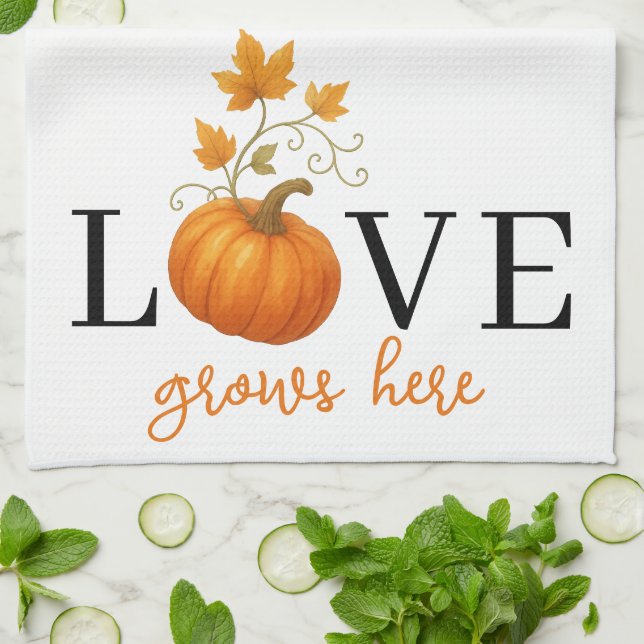 Linge De Cuisine L'AMOUR grandit ici | Lettres citrouilles Automne (Plié)