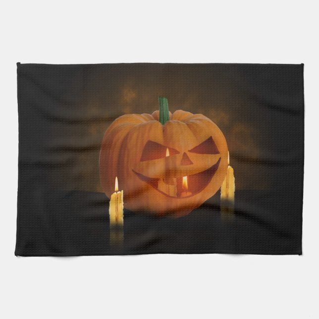 Linge De Cuisine Lanterne Citrouille d'Halloween avec bougies (Horizontal)