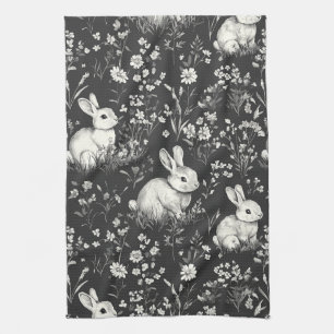 Linge De Cuisine Lapin de la forêt noire motif botanique