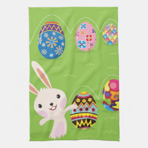 Linge De Cuisine Lapin de Pâques espiègle avec les oeufs peints