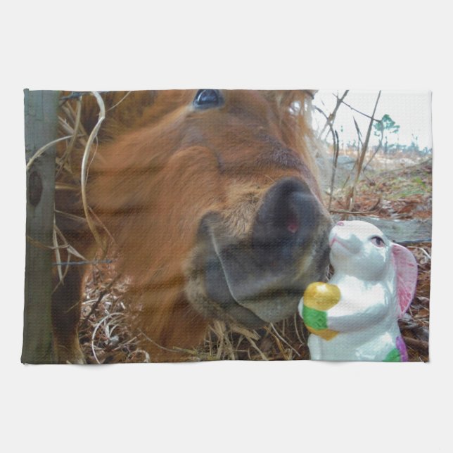 Linge De Cuisine Lapin de Pâques et cheval Brown (Horizontal)