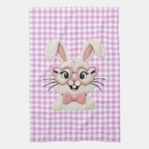 Linge De Cuisine Lapin gingham mignon lunettes de cœur rose 