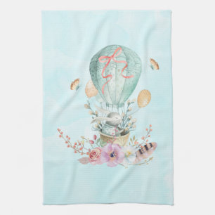 Linge De Cuisine Lapin Whimsical Riding dans un ballon à air chaud
