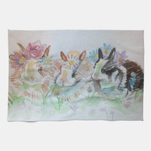 Linge De Cuisine Lapins Cute Lapin Aquarelle Couleur de Lapin Flora