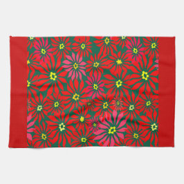 Linge De Cuisine Large Red Poinsettia Flowers on Green Red Borders