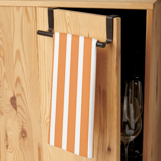 Linge De Cuisine Larges Bandes Blanches Orange (Pliage en tiers)