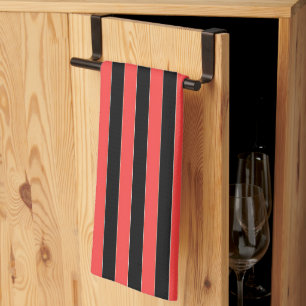 Linge De Cuisine Larges Rayures Rouge Noir