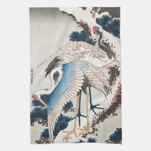 Linge De Cuisine L'art japonais de Hokusai Deux grues Pin neigeux