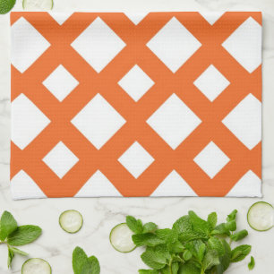 Linge De Cuisine Lattice orange en blanc
