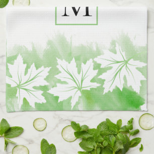 Linge De Cuisine Lavage à l'eau verte de la feuille d'érable blanch