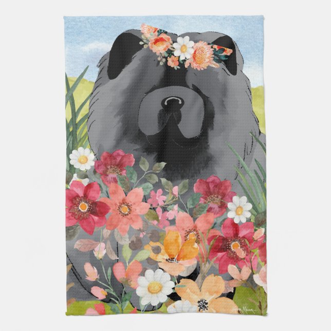 Linge De Cuisine LAVAGE EN noir clair - Chien de Chow bleu (Vertical)