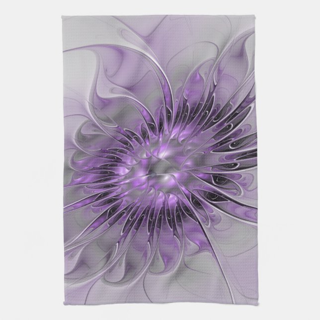 Linge De Cuisine Lavande Fleur Dream Moderne Abstrait Fractal Art (Vertical)