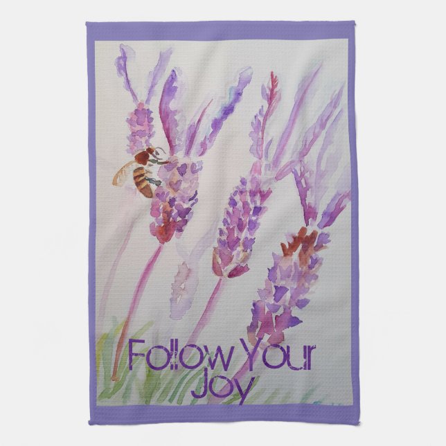 Linge De Cuisine Lavande Fleur Purple Aquarelle Abee Suivre Joie (Vertical)