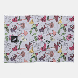 Linge De Cuisine Lavande Monogramme Colibri & Fleurs Jardin