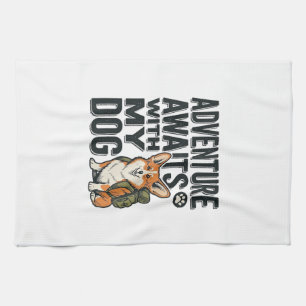 Linge De Cuisine L'aventure attend avec mon chien design de randonn