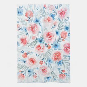 Linge De Cuisine Le bleu rose de roses fleurit le motif floral