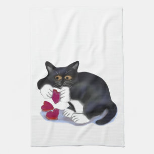Linge De Cuisine Le chaton de smoking a le jouet de cataire de