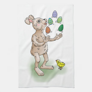 Linge De Cuisine Le lapin de Pâques jongle avec les oeufs de Pâques