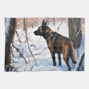 Linge De Cuisine Le Malinois Belge Laisser Neige Noël