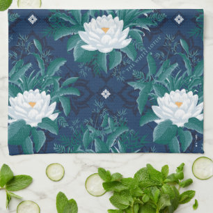 Linge De Cuisine Le Motif blanc Lotus Midnight Lotus