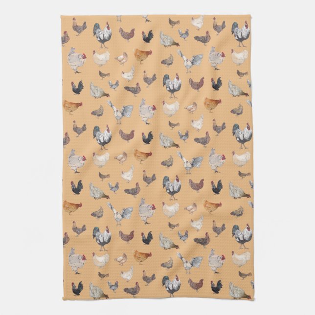 Linge De Cuisine Le motif du poulet heureux à la pêche (Vertical)