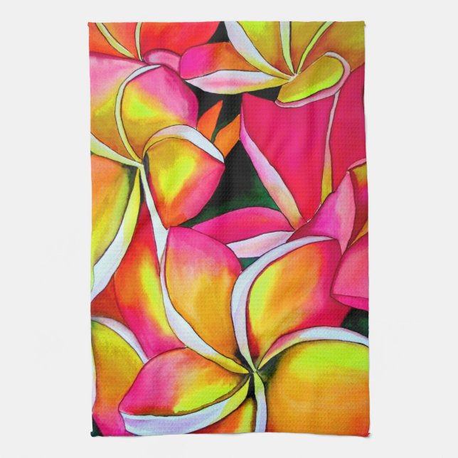 Linge De Cuisine Le néon rose Frangipani Plumeria Beach art (Vertical)