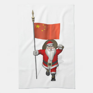 Linge De Cuisine Le Père Noël Avec Drapeau De Chine