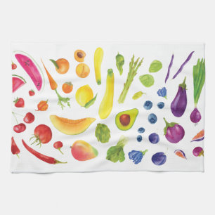 Linge De Cuisine Légumes arc-en-ciel aquarelle au marché agricole
