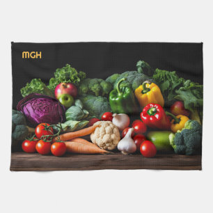 Linge De Cuisine Légumes frais monogrammes personnalisés