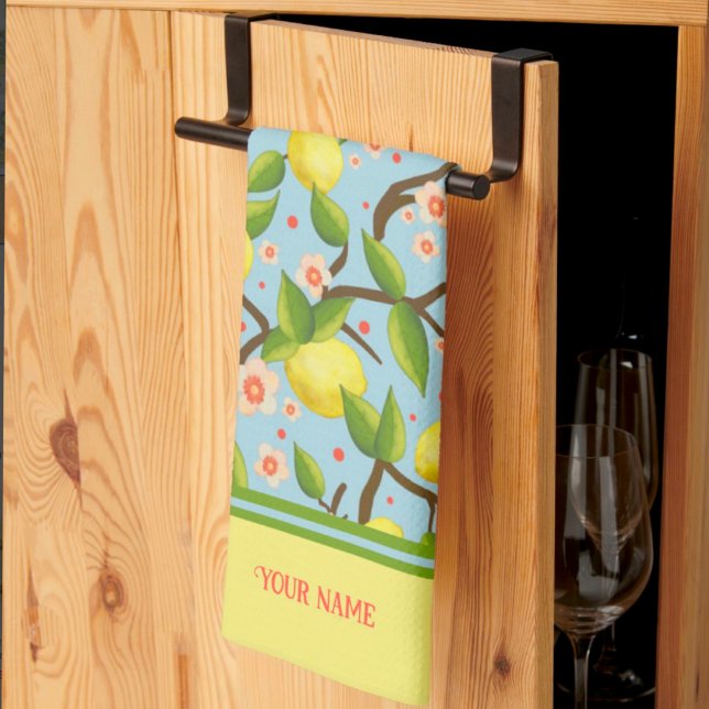 Linge De Cuisine Lemon Votre Nom Jaune Fun Floral Plutôt (Créateur téléchargé)
