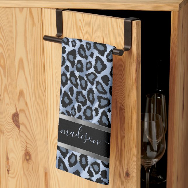 Linge De Cuisine Léopard bleu et noir - Personnaliser (Pliage en tiers)