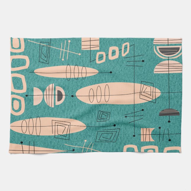 Linge De Cuisine L'ère atomique a inspiré l'art Teal de poissons (Horizontal)
