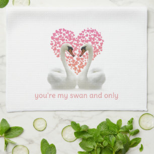 Linge De Cuisine Les cygnes d'amour avec les coeurs roses