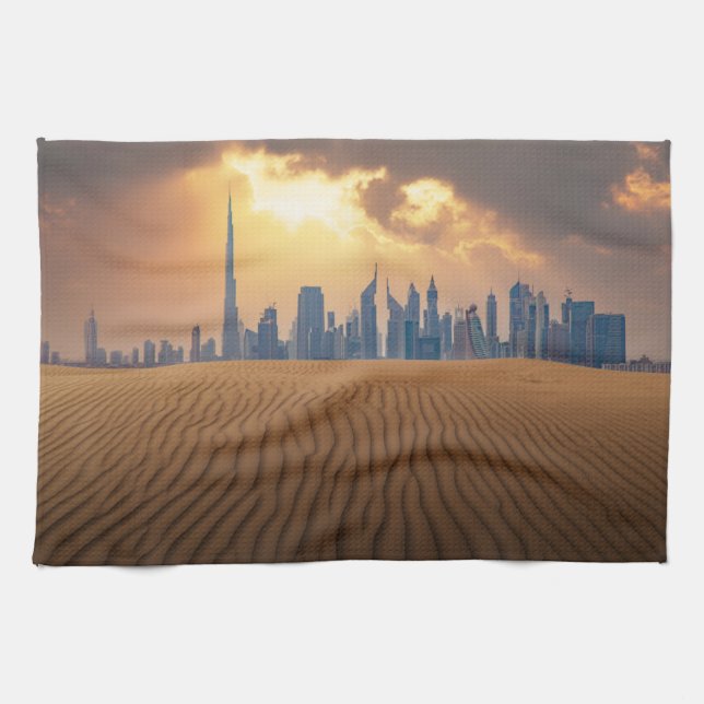 Linge De Cuisine Les déserts | Vue Skyline de Dubaï depuis la dune  (Horizontal)