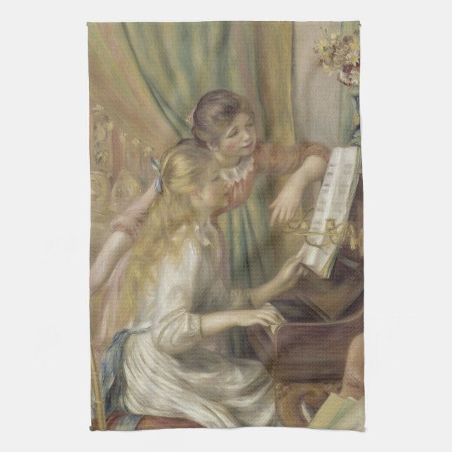 Linge De Cuisine Les filles à la peinture impressionniste de piano  (Vertical)