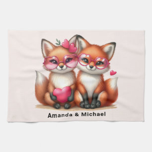 Linge De Cuisine Les mignons renards orange en amour