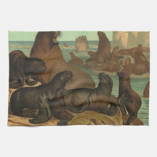 Linge De Cuisine Les Otaries sur la Plage, Animaux de la Vie Marine