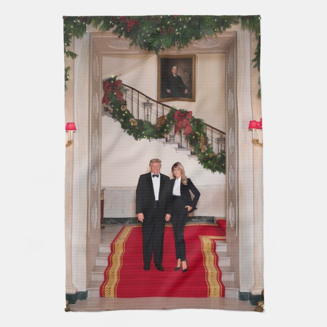 Linge De Cuisine Les pas de Noël Président Donald Trump & Melania (Vertical)