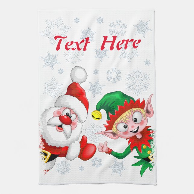 Linge De Cuisine Les personnages de Noël de père Noël et Elf (Vertical)