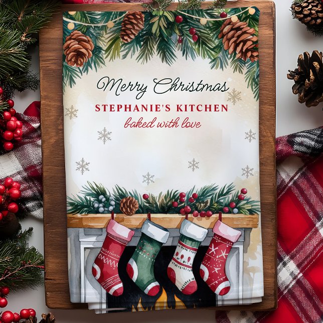 Linge De Cuisine Les restes de Noël sur la cheminée Personnalisé (Créateur téléchargé)
