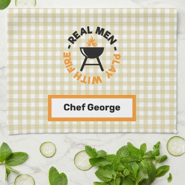 Linge De Cuisine Les vrais Hommes Jouent Avec Le Feu Barbecue Grill (Plié)