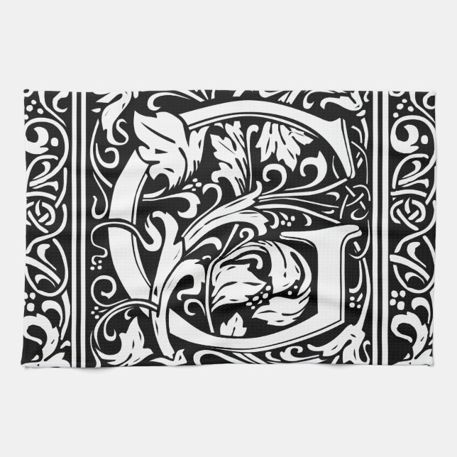 Linge De Cuisine Lettre G Monogramme médiéval Art Nouveau (Horizontal)