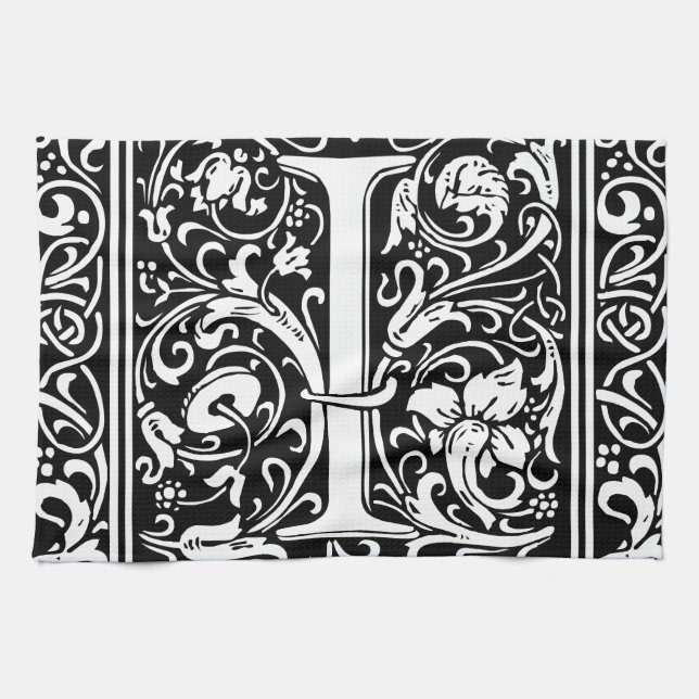 Linge De Cuisine Lettre I Monogramme médiéval Art Nouveau (Horizontal)