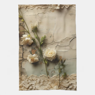 Linge De Cuisine Lettre vintage d'amour parchemin avec fleurs (3)
