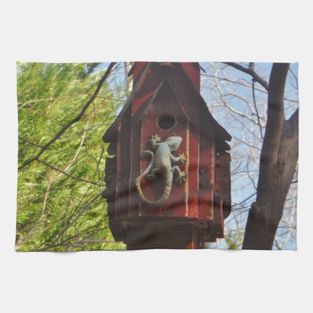 Linge De Cuisine lézard gris sur bois usé (Horizontal)