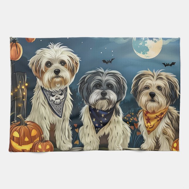 Linge De Cuisine Lhasa Apso Halloween Éffrayant (Horizontal)