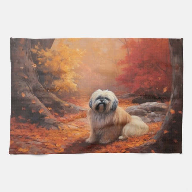 Linge De Cuisine Lhassa Apso à l'automne Leaves automne Inspire (Horizontal)
