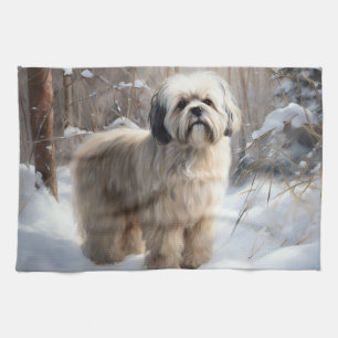 Linge De Cuisine Lhassa Apso Laisse Neige Noël