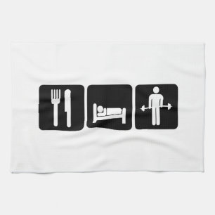 Linge De Cuisine L'homme mangent des poids d'ascenseur de sommeil