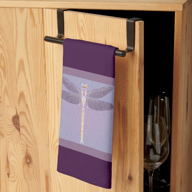 Linge De Cuisine libellule violette (Pliage en tiers)